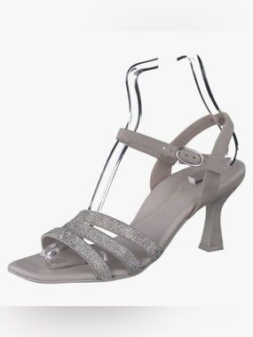 Paul green Taupe Strappy Rhinestone Mid-Heel Sandals UK 6